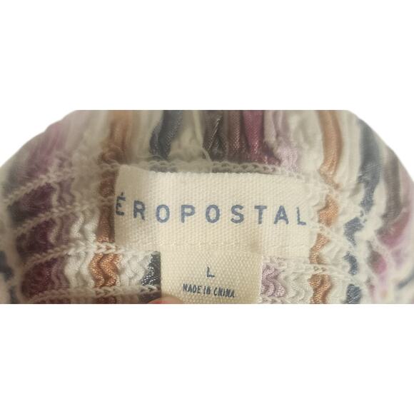 Aéropostale Multicolor Strip Button Accent Square Neck Smocked Dress Size Large - Picture 4 of 4